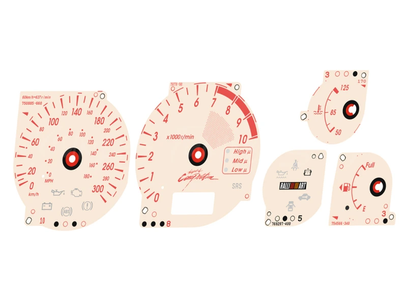 Mitsubishi Lancer EVO 7 8 9 CT9A 300 km/h Ralliart S3 design dials + LED upgrade kit